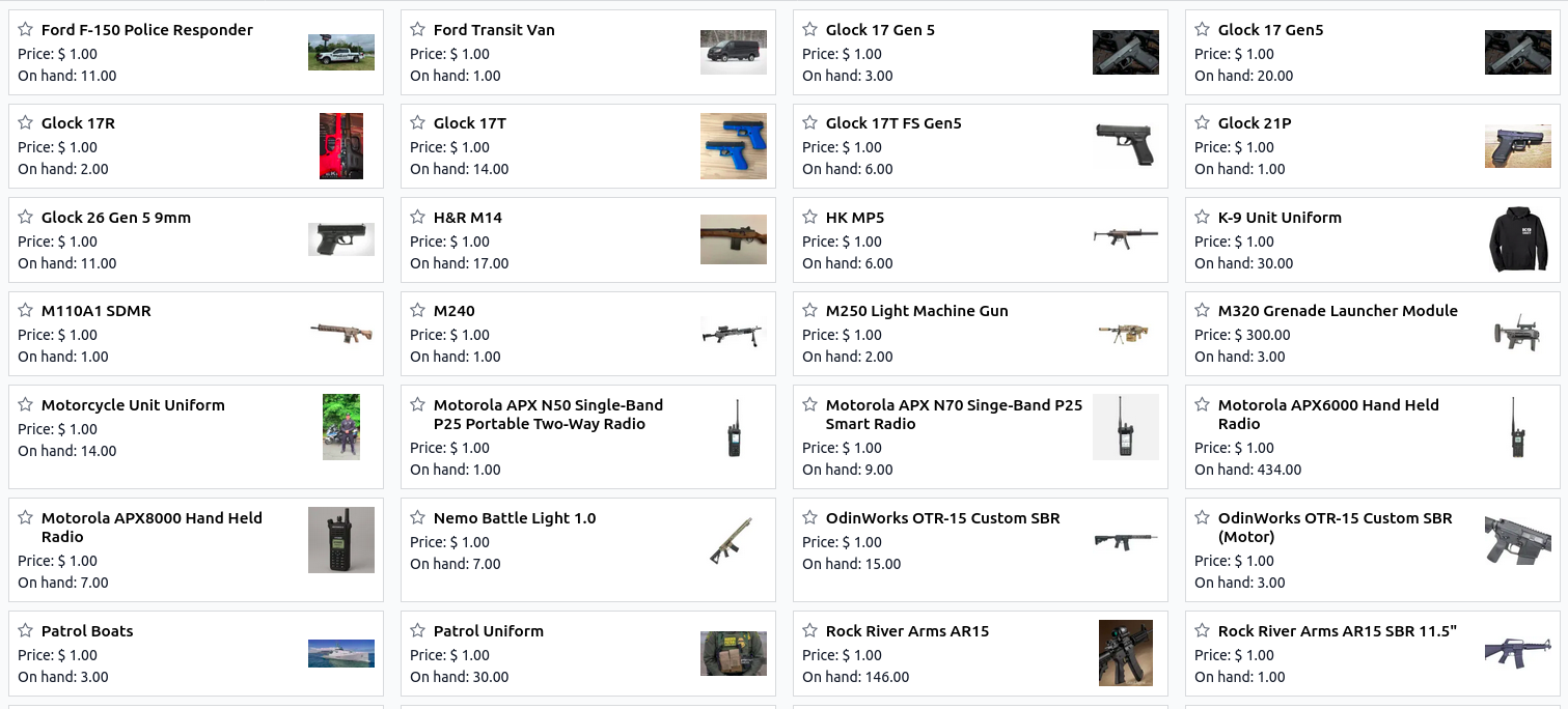 Quartermaster purchasing screen for first responder equipment procurement